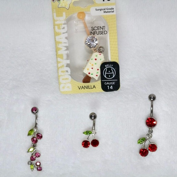 Belly Piercing Bling Jewelry Lot 14G Dangling Cherries & Ice Cream Popsicle NWOT - Picture 1 of 6